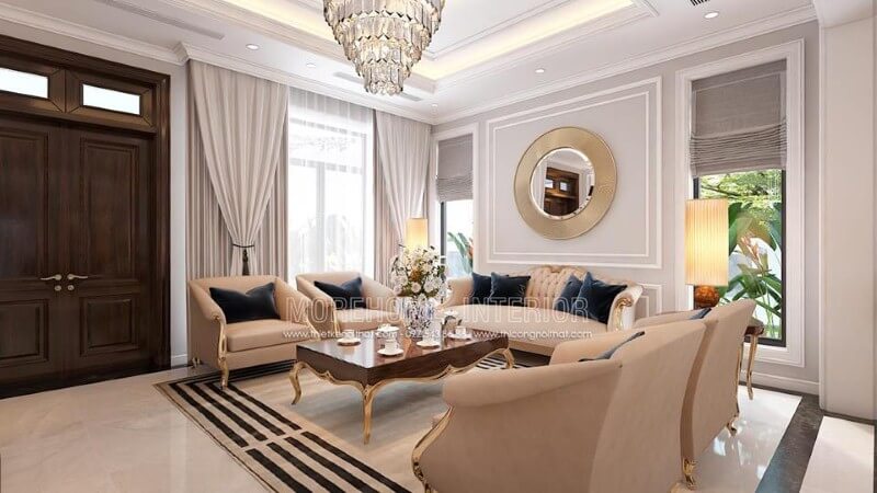 Bộ bàn ghế sofa phòng khách tân cổ điển đẹp, sang trọng, quý phái. Sofa tân cổ điển cao cấp
