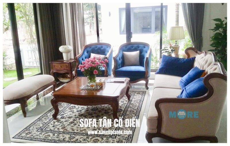 Gỗ óc chó, nỉ cao cấp nhập khẩu luôn là sự kết hợp hoàn hảo để tạo nên Sofa tân cổ điển đẹp, phù hợp tạo nên đẳng cấp của gia chủ Sofa tân cổ điển cao cấp