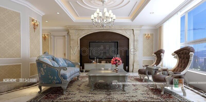 Bộ sofa gỗ tự nhiên với đường cong tinh tế và trạm khắc cổ điển dường như đã trở thành chi tiết tạo điểm nhấn thẩm mỹ căn phòng.